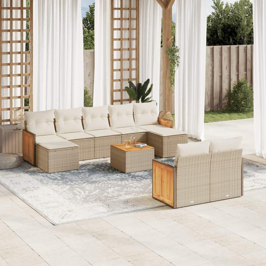 Set Divano da Giardino 10 pz con Cuscini Beige in Polyrattan - homemem39