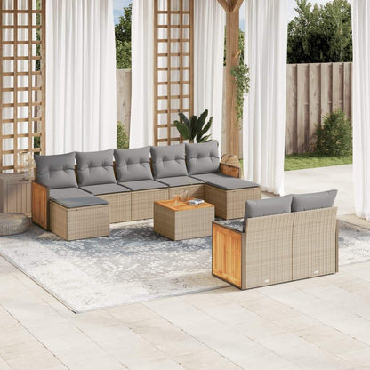 Set Divano da Giardino 10 pz con Cuscini Beige in Polyrattan - homemem39