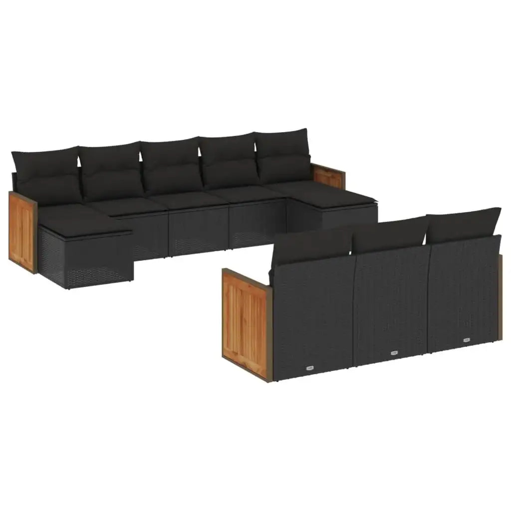Set Divani da Giardino 10pz con Cuscini in Polyrattan Nero - homemem39