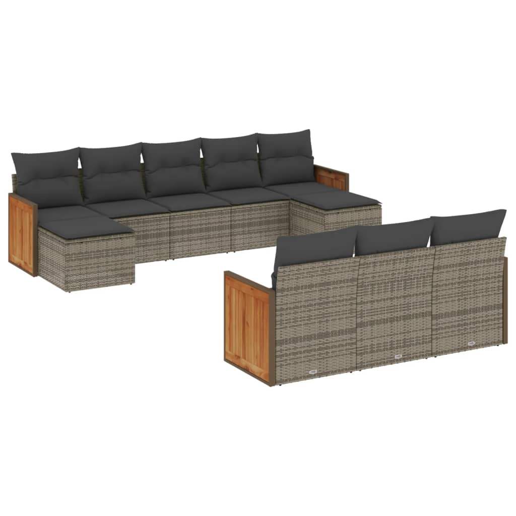 Set Divano da Giardino 10 pz con Cuscini Grigio in Polyrattan - homemem39