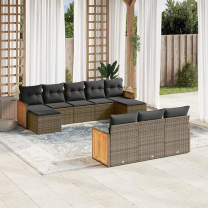 Set Divano da Giardino 10 pz con Cuscini Grigio in Polyrattan - homemem39