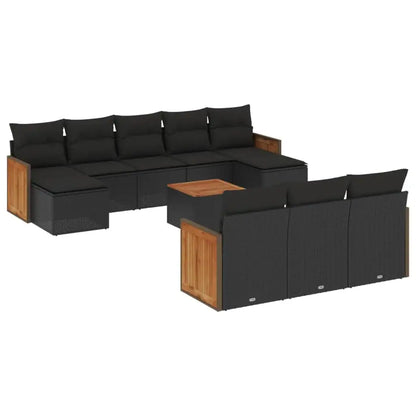 Set Divani da Giardino 11 pz con Cuscini in Polyrattan Nero - homemem39