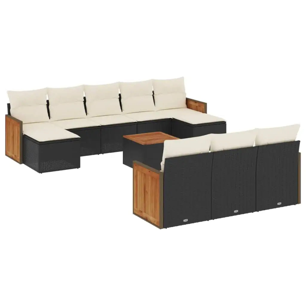 Set Divani da Giardino 11 pz con Cuscini in Polyrattan Nero - homemem39