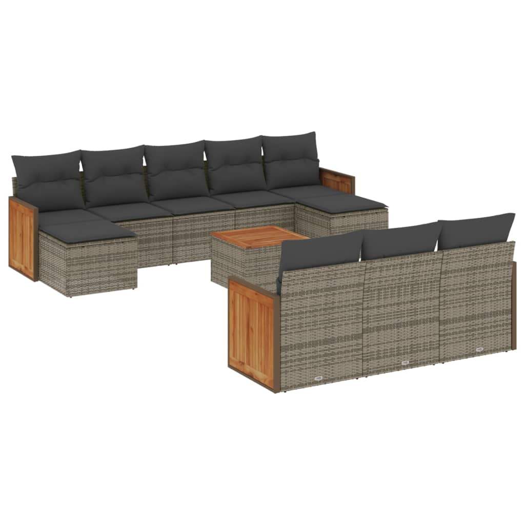 Set Divani da Giardino 11 pz con Cuscini in Polyrattan Grigio - homemem39