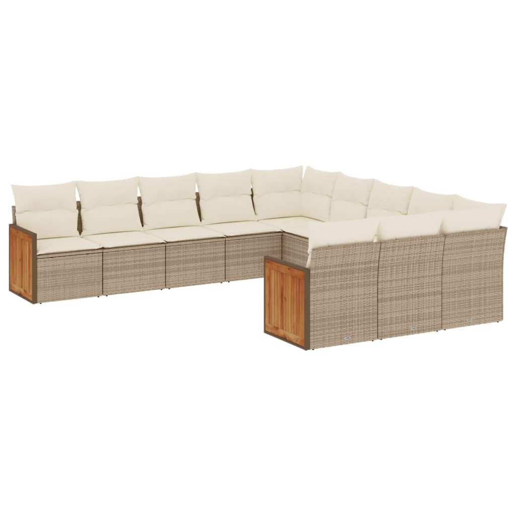 Set Divani da Giardino 11 pz con Cuscini Beige in Polyrattan - homemem39