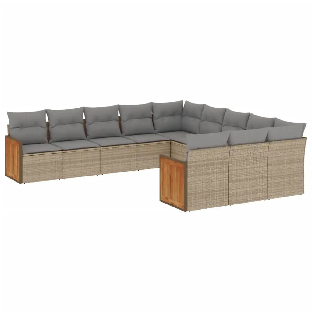Set Divani da Giardino 11 pz con Cuscini Beige in Polyrattan - homemem39