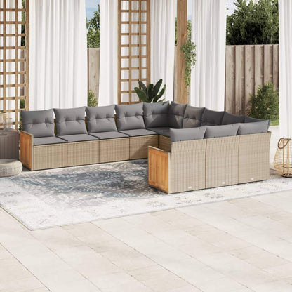 Set Divani da Giardino 11 pz con Cuscini Beige in Polyrattan - homemem39