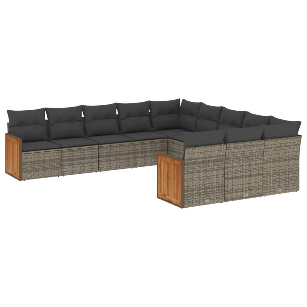 Set Divani da Giardino 11 pz con Cuscini in Polyrattan Grigio - homemem39
