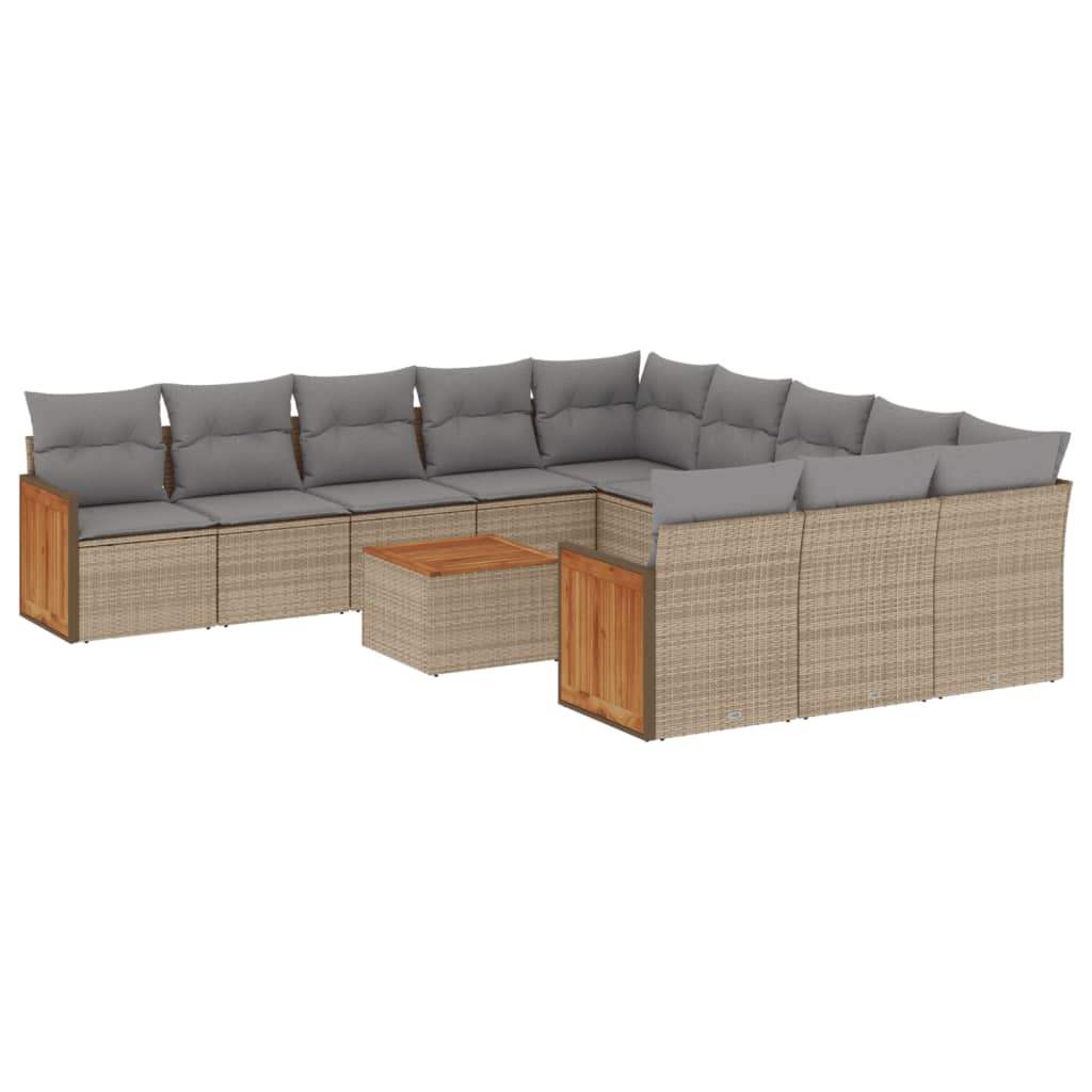 Set Divani da Giardino 12 pz con Cuscini Beige in Polyrattan - homemem39