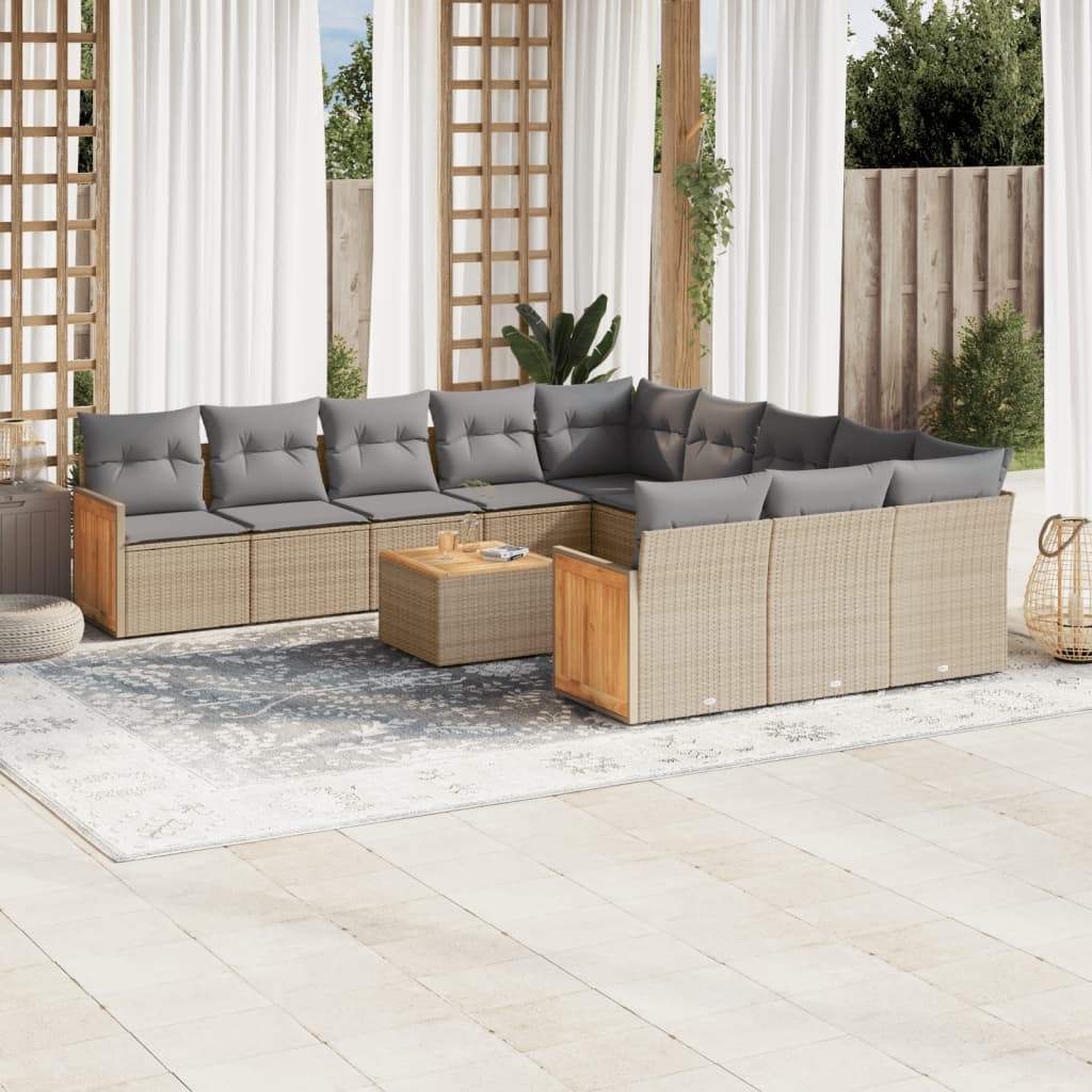Set Divani da Giardino 12 pz con Cuscini Beige in Polyrattan - homemem39