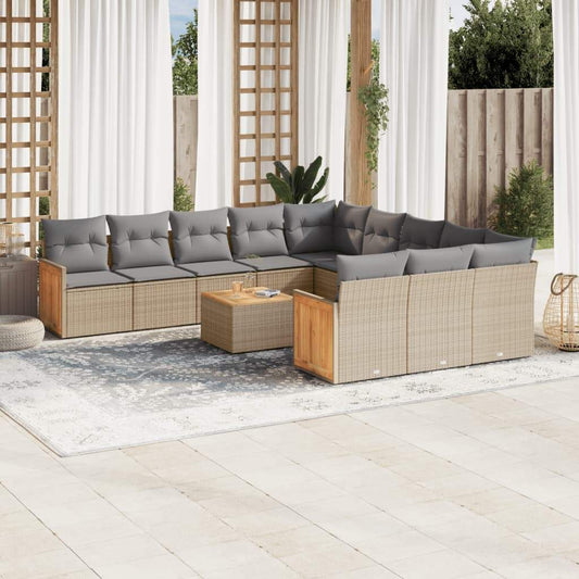 Set Divani da Giardino 12 pz con Cuscini Beige in Polyrattan - homemem39