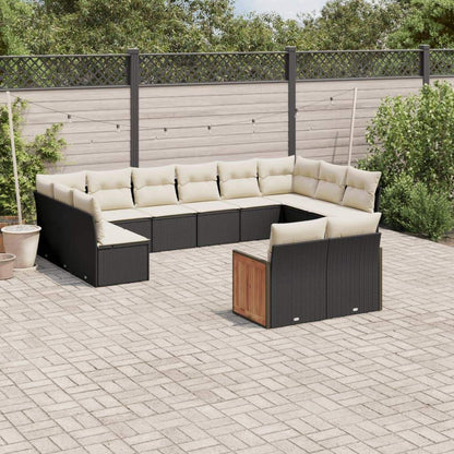 Set Divani da Giardino 12 pz con Cuscini Nero in Polyrattan - homemem39