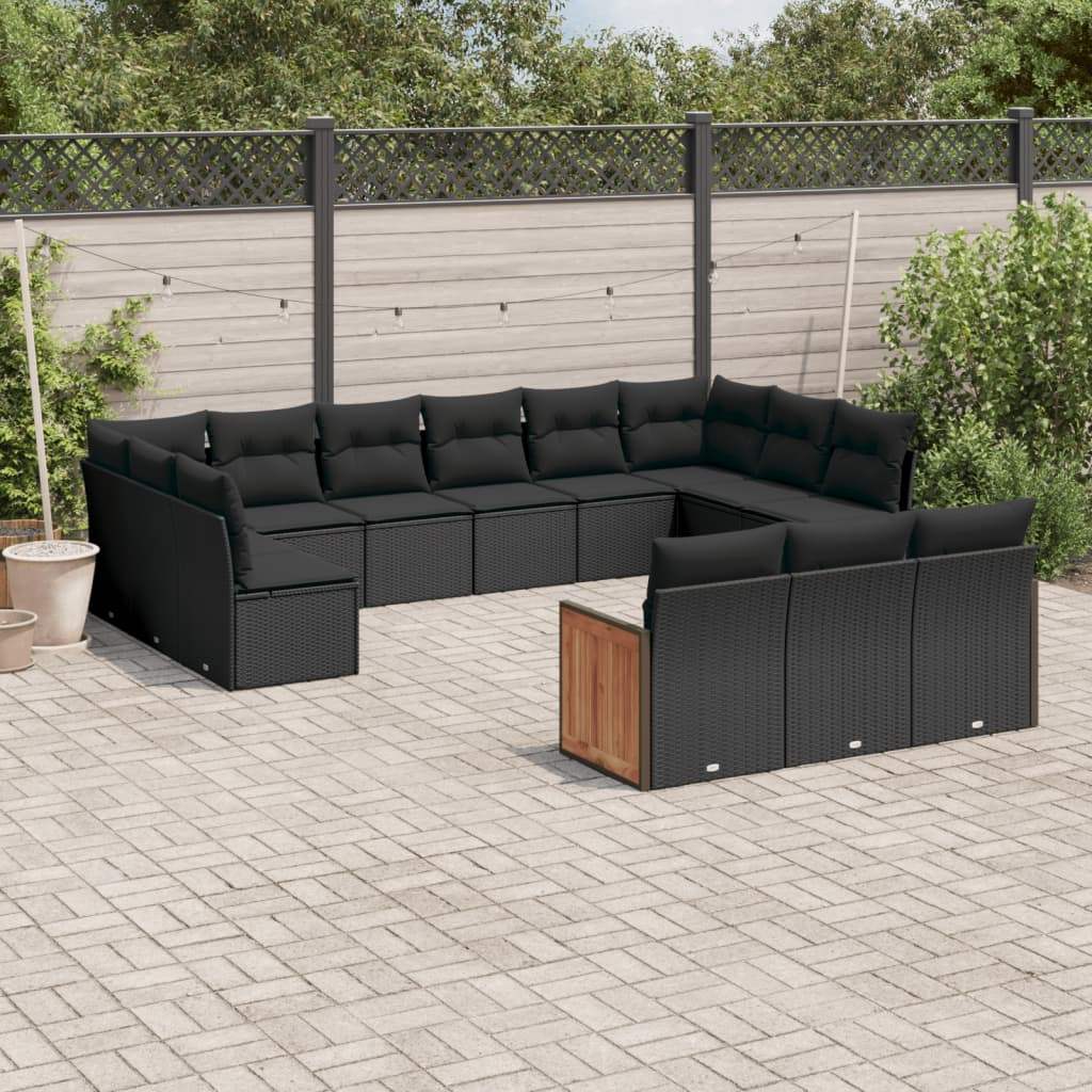 Set Divani da Giardino 13pz con Cuscini Nero in Polyrattan - homemem39