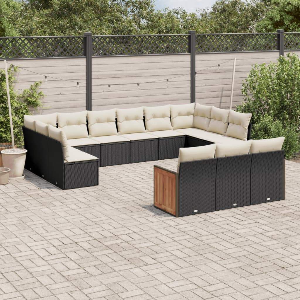 Set Divani da Giardino 13pz con Cuscini Nero in Polyrattan - homemem39
