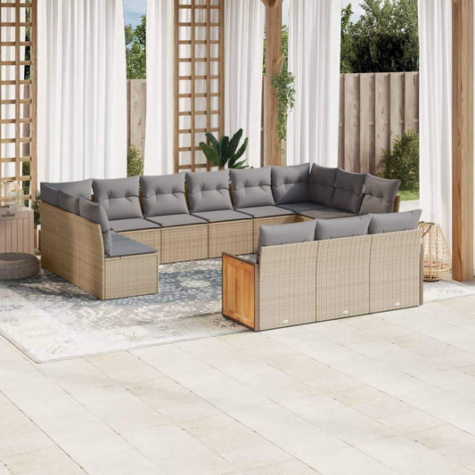 Set Divano da Giardino 13 pz con Cuscini Beige in Polyrattan - homemem39