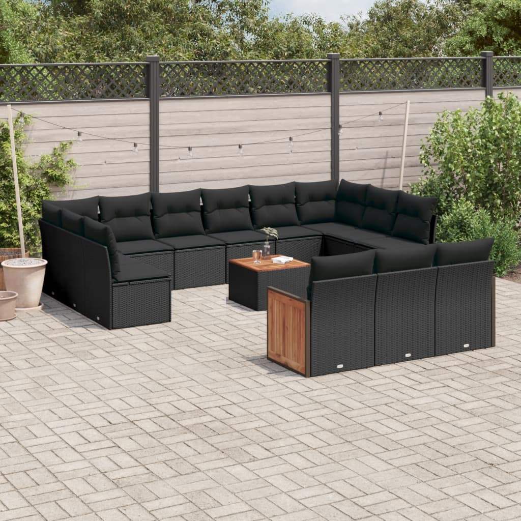 Set Divani da Giardino 14pz con Cuscini in Polyrattan Nero - homemem39