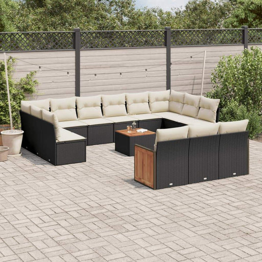 Set Divani da Giardino 14pz con Cuscini in Polyrattan Nero - homemem39