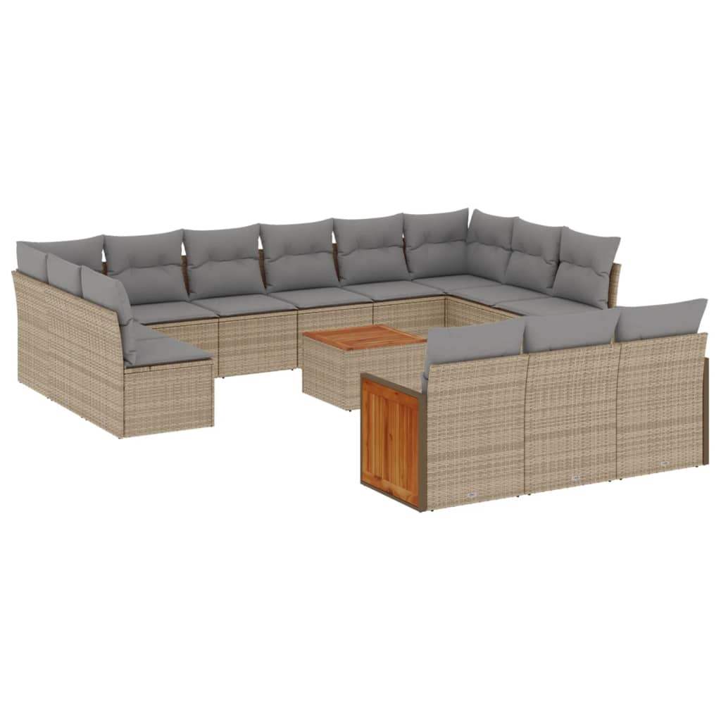 Set Divani da Giardino 14pz con Cuscini in Polyrattan Beige - homemem39