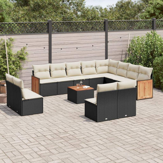 Set Divani da Giardino 13pz con Cuscini Nero in Polyrattan - homemem39