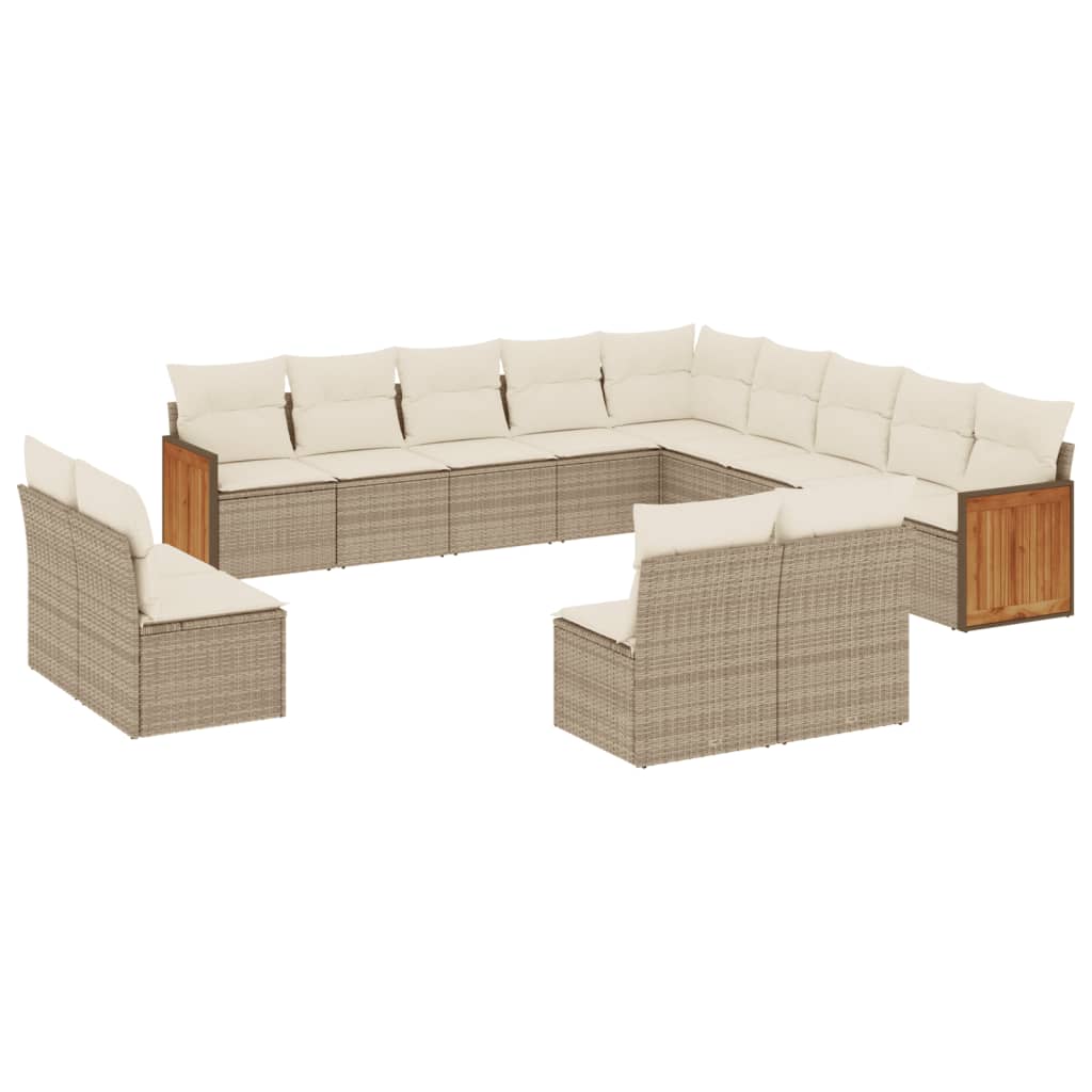Set Divano da Giardino 13 pz con Cuscini Beige in Polyrattan - homemem39