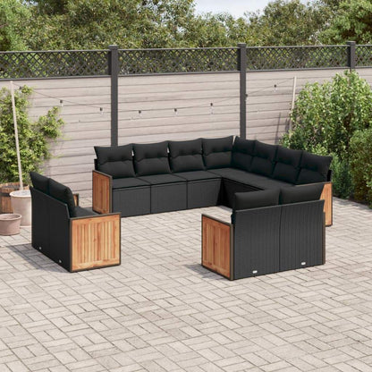 Set Divani da Giardino 11 pz con Cuscini in Polyrattan Nero - homemem39