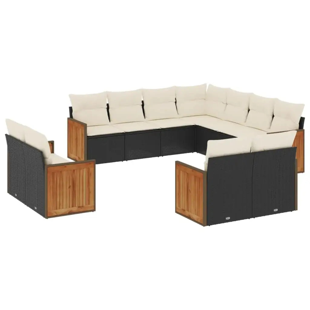 Set Divani da Giardino 11 pz con Cuscini in Polyrattan Nero - homemem39