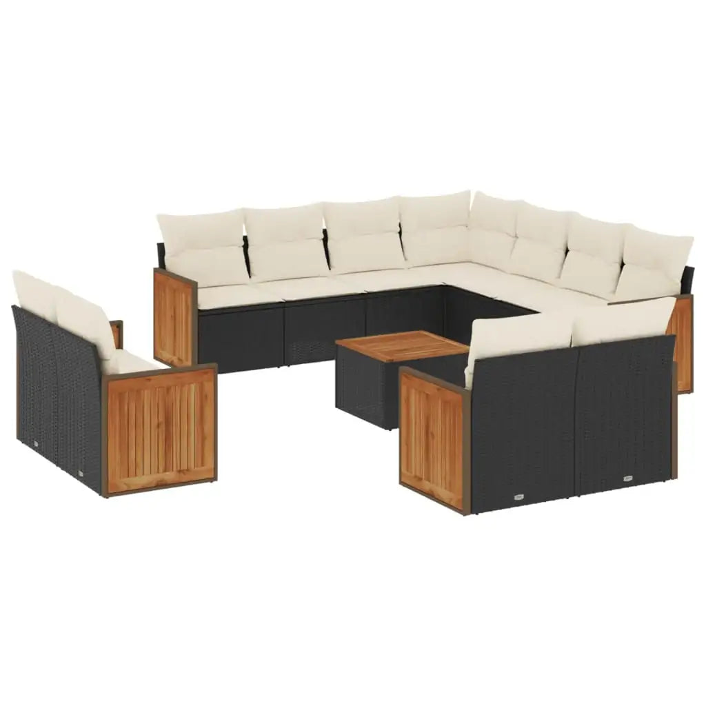 Set Divani da Giardino 12 pz con Cuscini Nero in Polyrattan - homemem39
