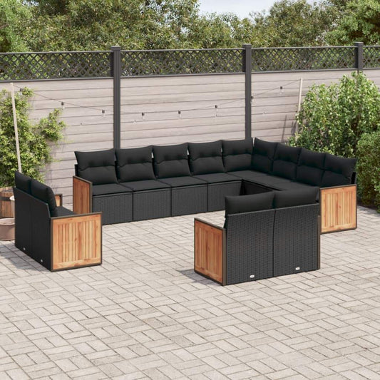 Set Divani da Giardino 12 pz con Cuscini Nero in Polyrattan - homemem39