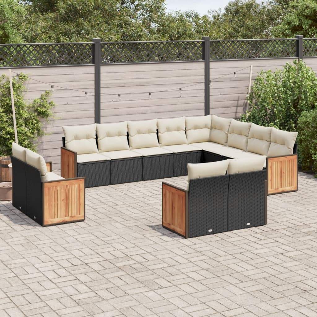 Set Divani da Giardino 12 pz con Cuscini Nero in Polyrattan - homemem39