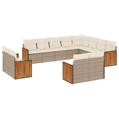 Set Divani da Giardino 12 pz con Cuscini Beige in Polyrattan - homemem39