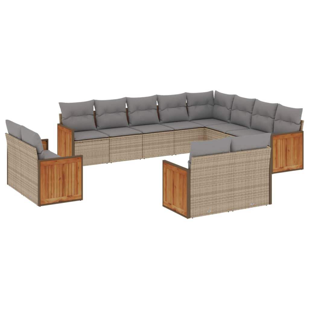 Set Divani da Giardino 12 pz con Cuscini Beige in Polyrattan - homemem39