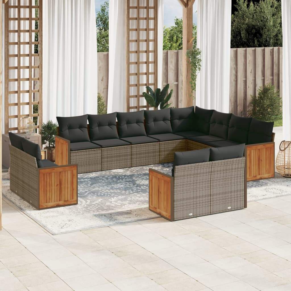 Set Divani da Giardino 12 pz con Cuscini Grigio in Polyrattan - homemem39