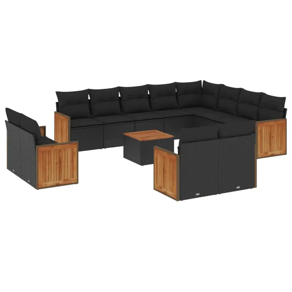 Set Divani da Giardino 13pz con Cuscini Nero in Polyrattan - homemem39