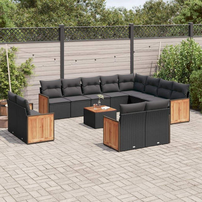 Set Divani da Giardino 13pz con Cuscini Nero in Polyrattan - homemem39
