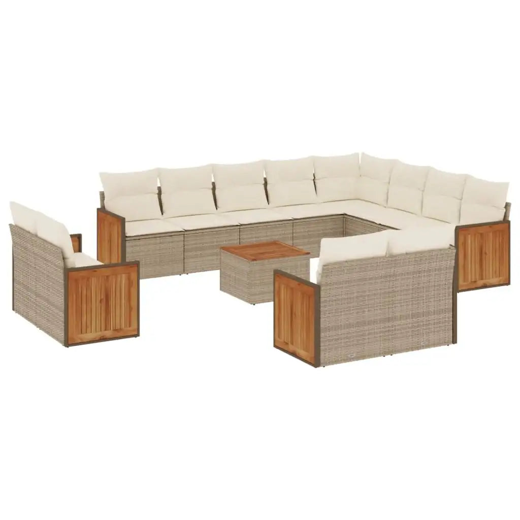 Set Divano da Giardino 13 pz con Cuscini Beige in Polyrattan - homemem39