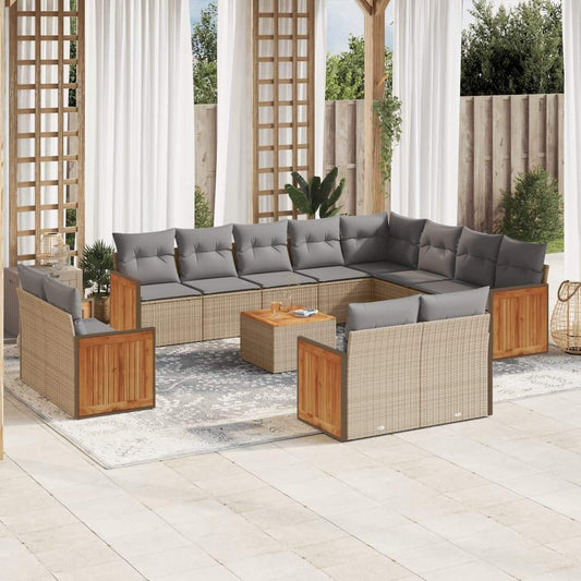 Set Divano da Giardino 13 pz con Cuscini Beige in Polyrattan - homemem39