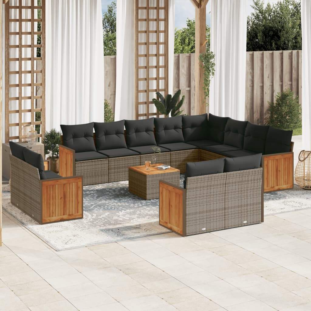 Set Divani da Giardino 13 pz con Cuscini Grigio in Polyrattan - homemem39