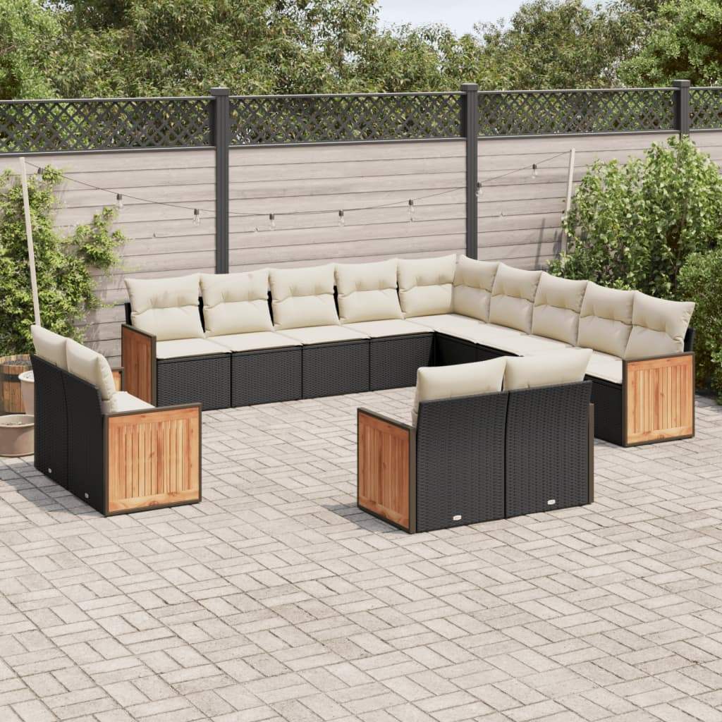 Set Divani da Giardino 13pz con Cuscini Nero in Polyrattan - homemem39