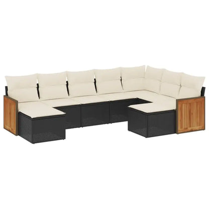 Set Divani da Giardino 9 pz con Cuscini Nero in Polyrattan - homemem39