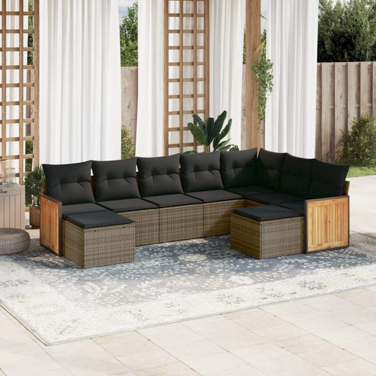 Set Divano da Giardino 9 pz con Cuscini Grigio in Polyrattan - homemem39