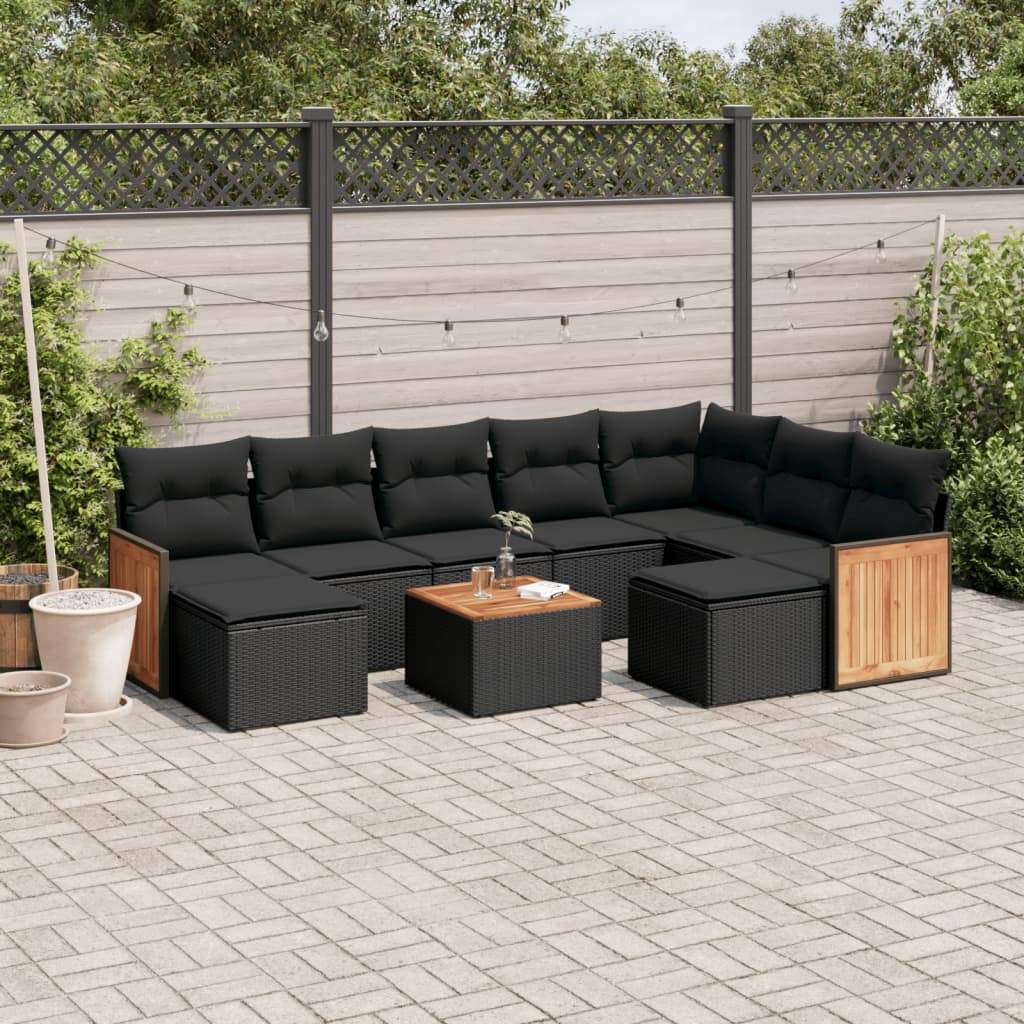 Set Divani da Giardino 10pz con Cuscini in Polyrattan Nero - homemem39