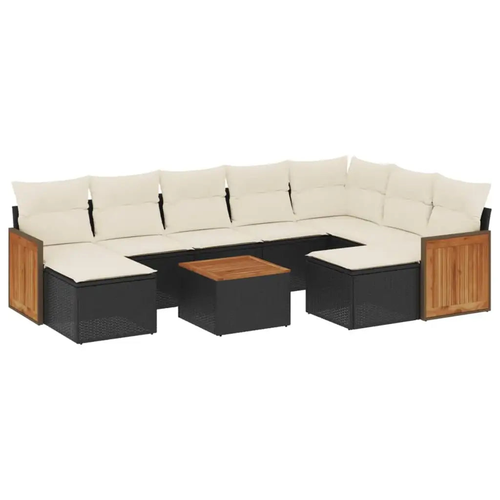Set Divani da Giardino 10pz con Cuscini in Polyrattan Nero - homemem39