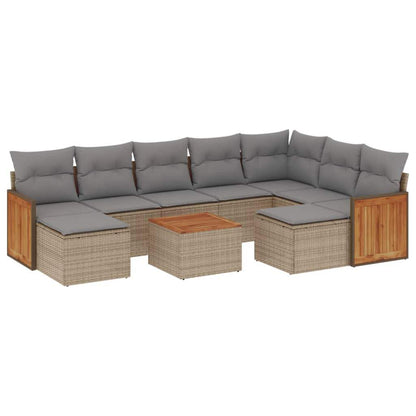 Set Divano da Giardino 10 pz con Cuscini Beige in Polyrattan - homemem39