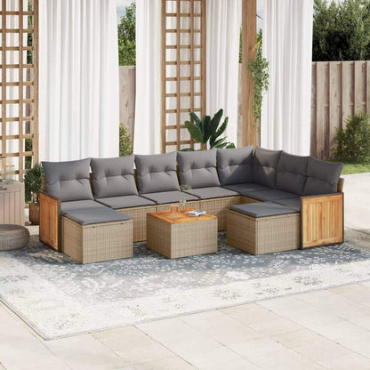 Set Divano da Giardino 10 pz con Cuscini Beige in Polyrattan - homemem39