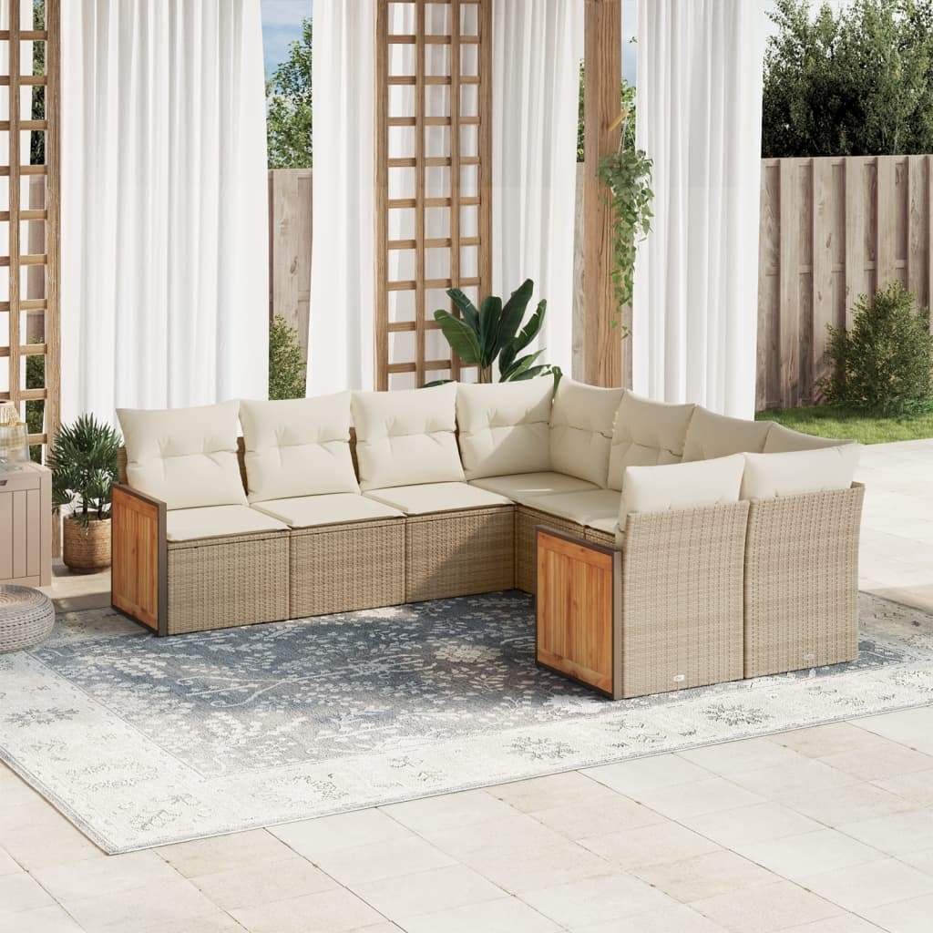 Set Divano da Giardino 8 pz con Cuscini Beige in Polyrattan - homemem39
