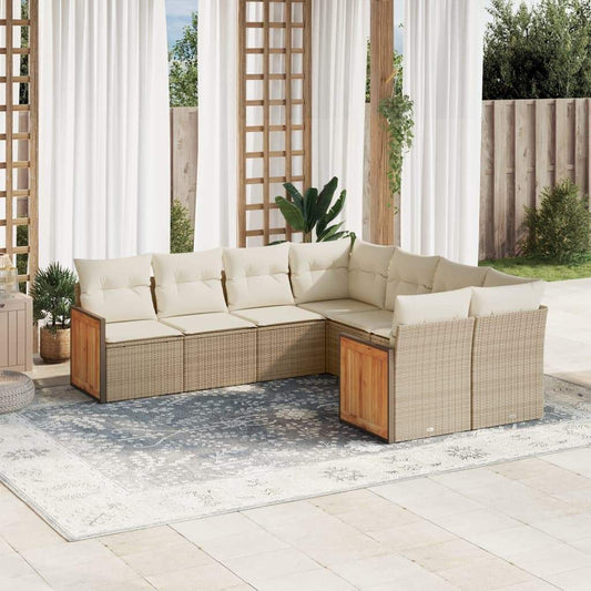Set Divano da Giardino 8 pz con Cuscini Beige in Polyrattan - homemem39