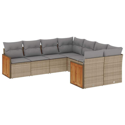 Set Divano da Giardino 8 pz con Cuscini Beige in Polyrattan - homemem39