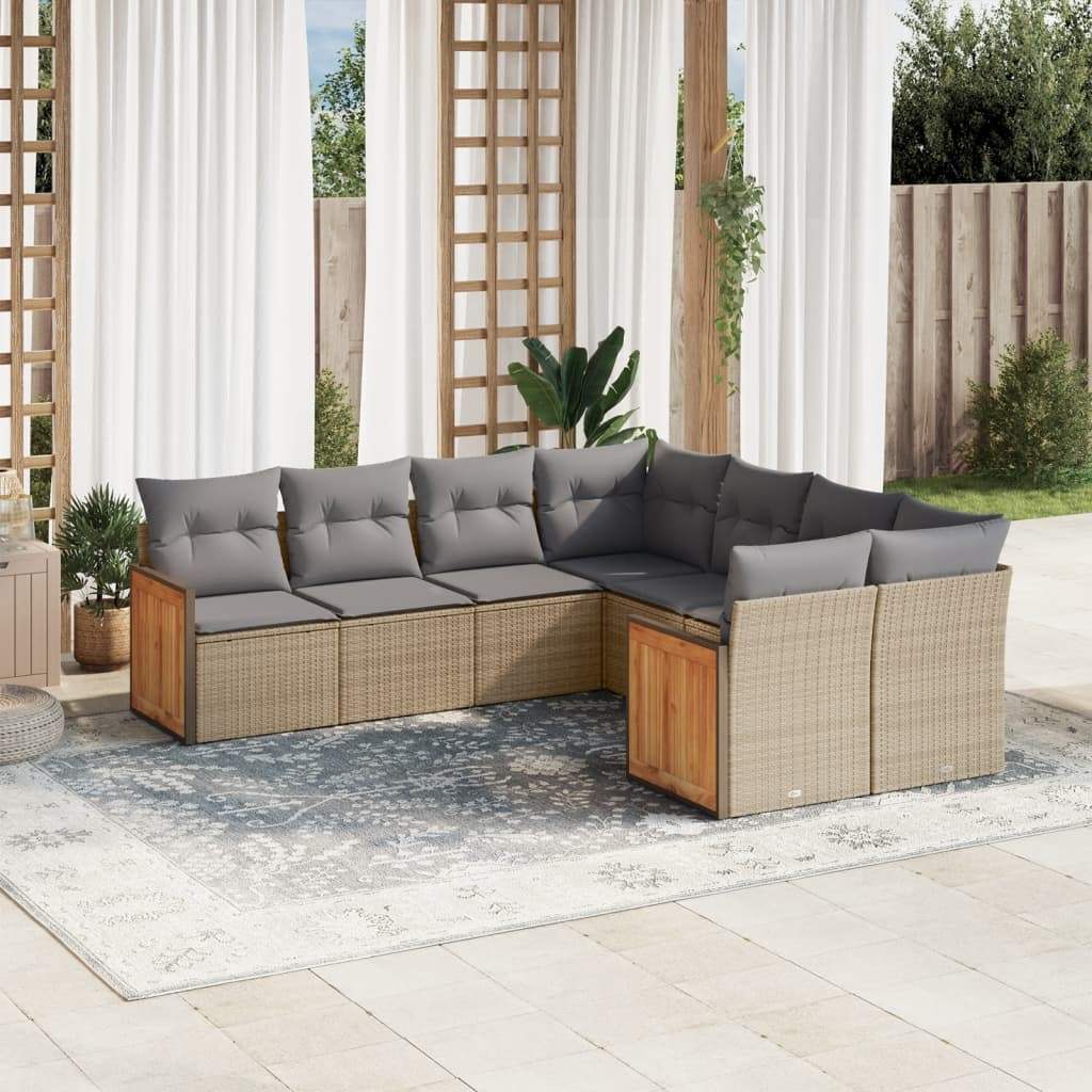 Set Divano da Giardino 8 pz con Cuscini Beige in Polyrattan - homemem39