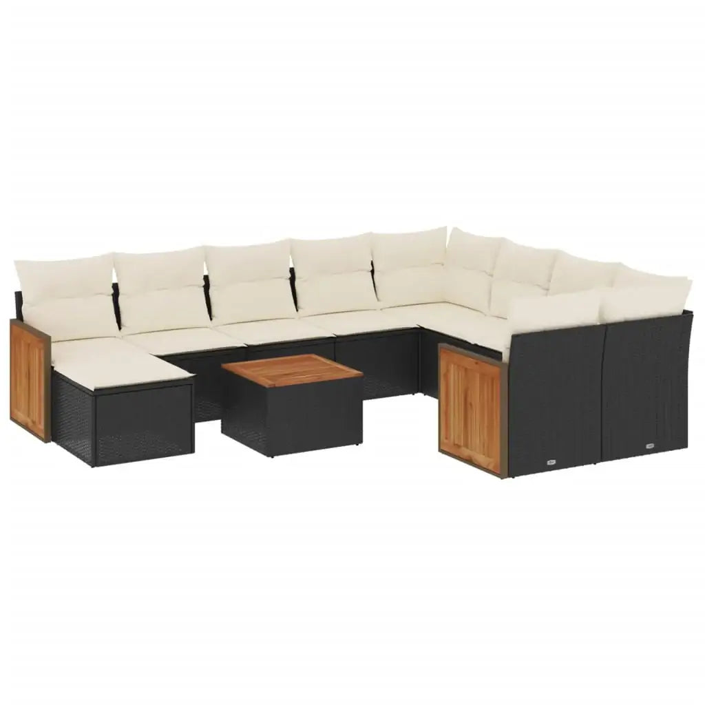 Set Divani da Giardino 11 pz con Cuscini in Polyrattan Nero - homemem39
