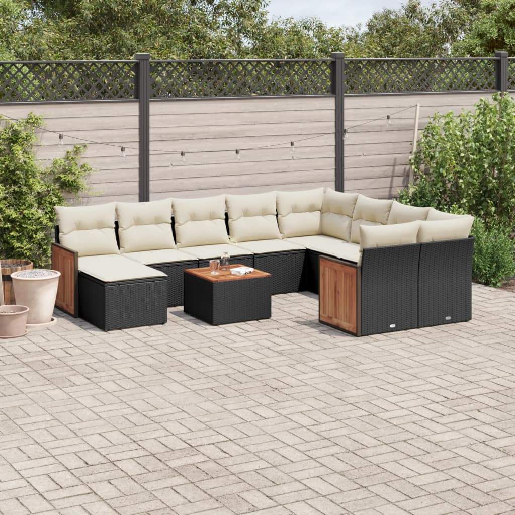 Set Divani da Giardino 11 pz con Cuscini in Polyrattan Nero - homemem39